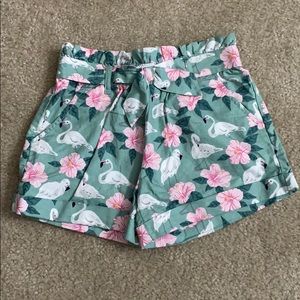 Janie and Jack Mint Green Floral & Swan Print Shorts with Pink Flowers